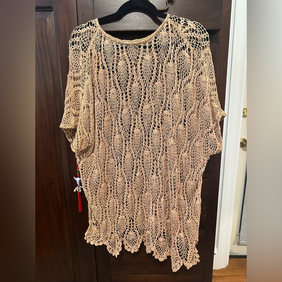 One size taupe/tan crocheted beach coverup - Picture 2 of 8